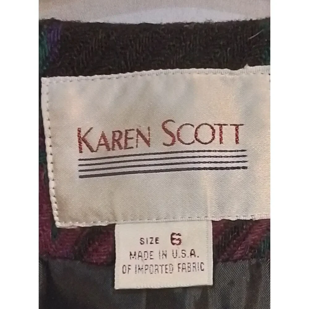 Karen Scott; Red and black plaid jacket
